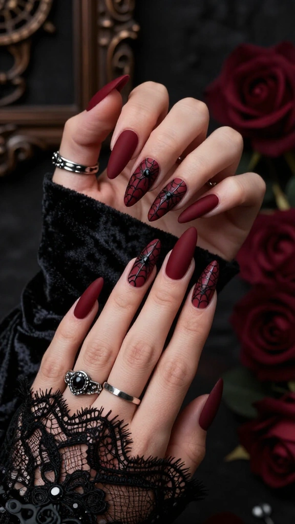 Matte Blood Red with Black Lace Overlay