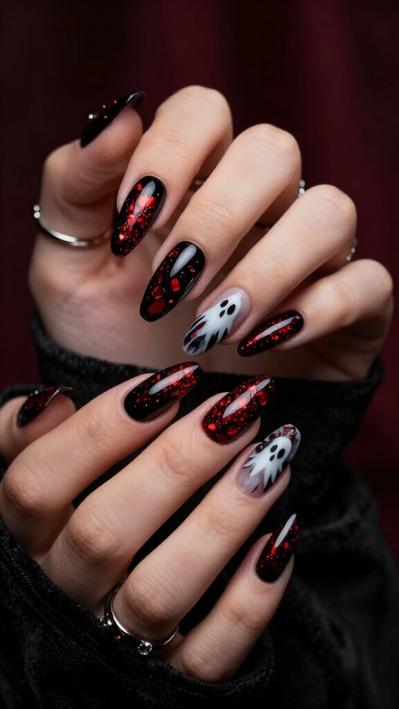 Metallic Red Foil Ghost Nails