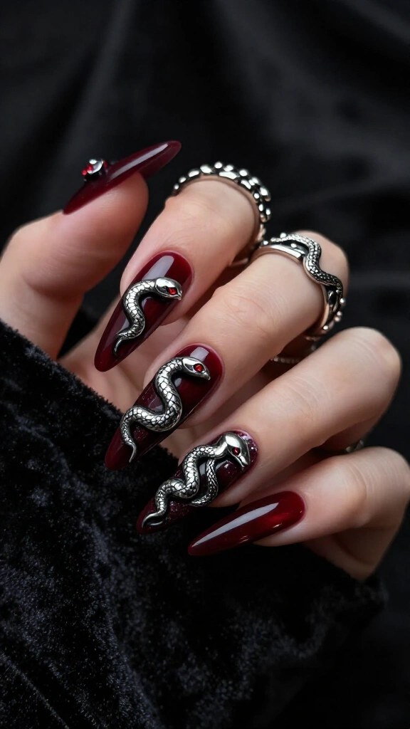 Glossy Merlot with 3D Snake Charms
