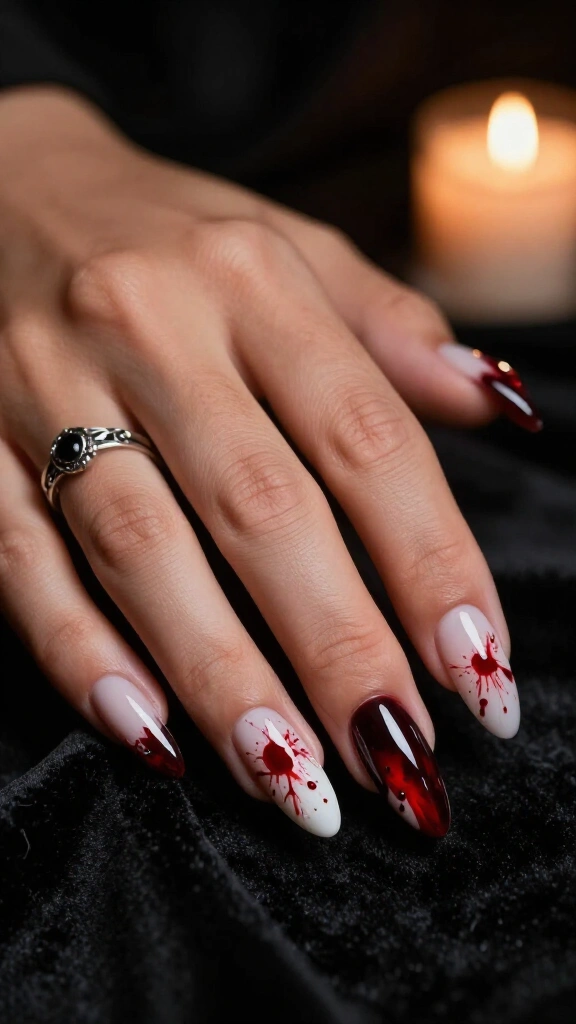 Blood Splatter on Milky White Acrylics