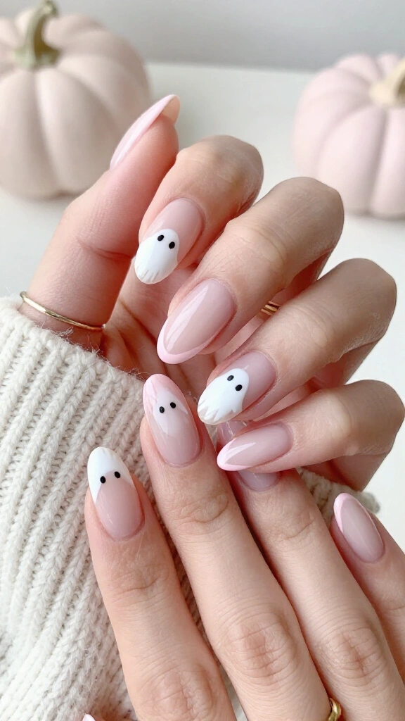 Pastel Pink Ghost French Tips