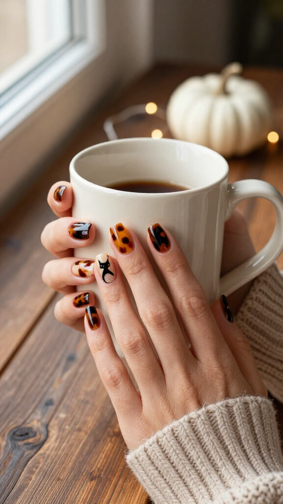 Chic Tortoiseshell with Black Cat Silhouettes