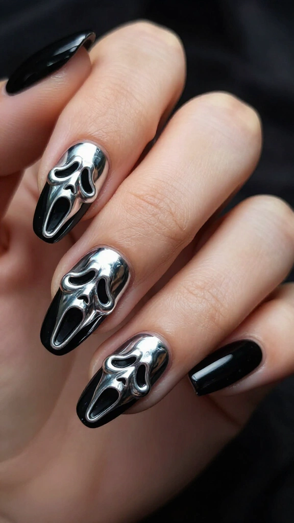 Metallic Silver Chrome Scream Masks