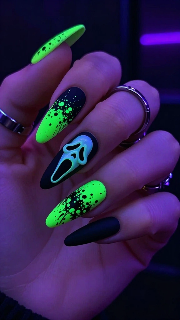 Cyberpunk Neon Green Ghost Splatter