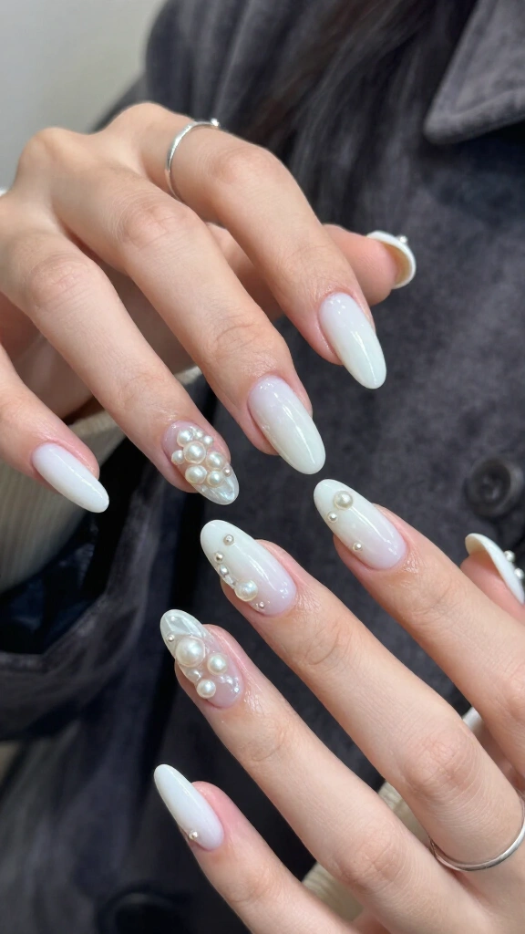 Pearl-studded drip manicure