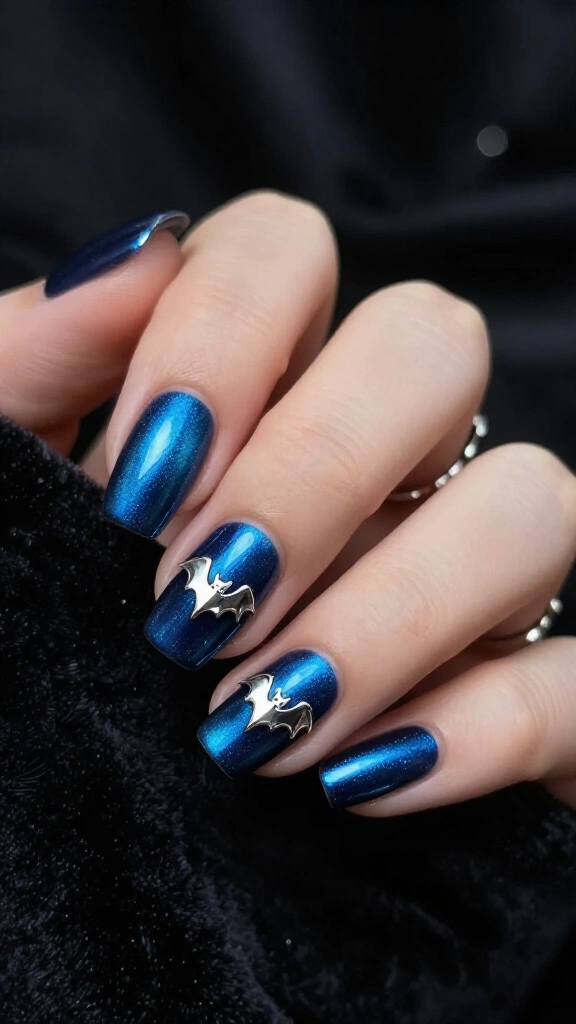Moody Navy Velvet with Chrome Bats