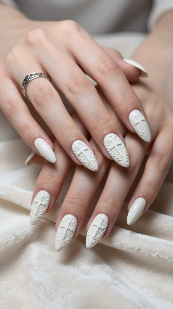 Bleached gothic crosses and filigree