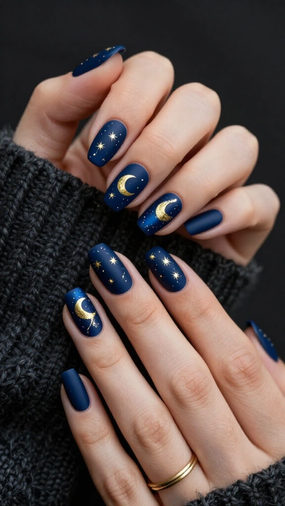 Matte Indigo Celestial Stars & Moons