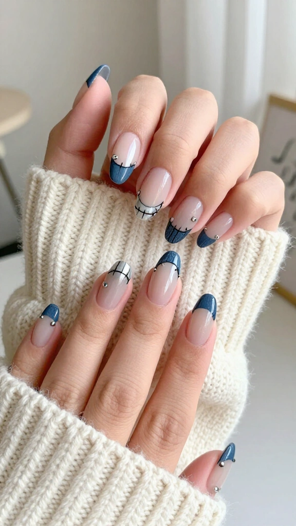 Denim Blue Stitched Frankenstein Tips
