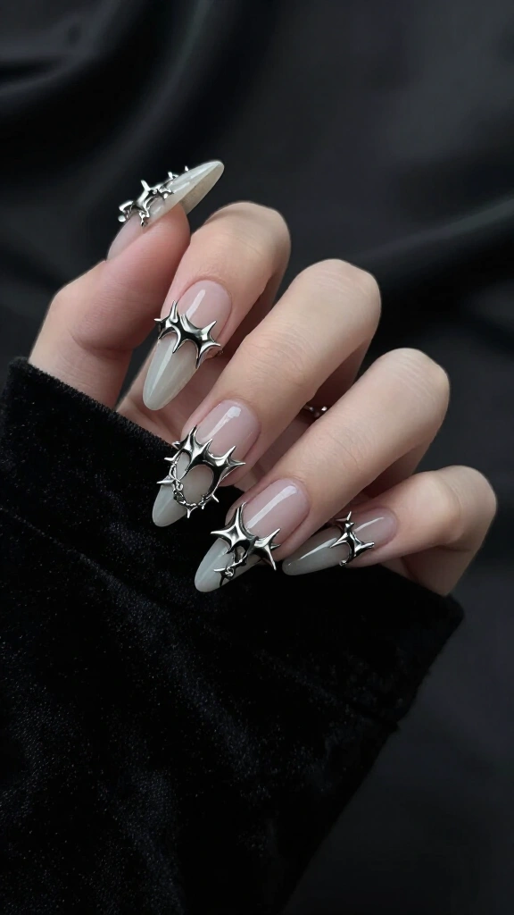 3D Silver Thorn Chains on Bare Almonds