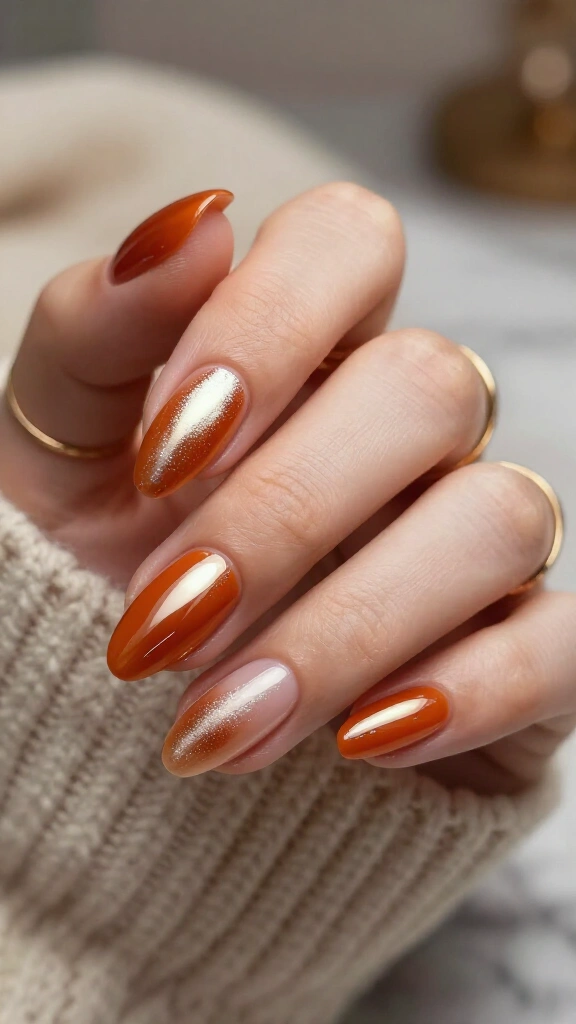 Glazed Burnt Orange Chrome with Negative Space Moons