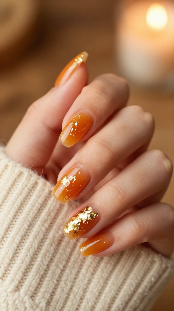 Spiced Cider Jelly Nails with Gold Foil Accents