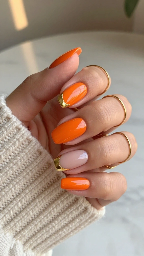 Tangerine Half-Dip with Ultra-Fine Gold Foil Borders