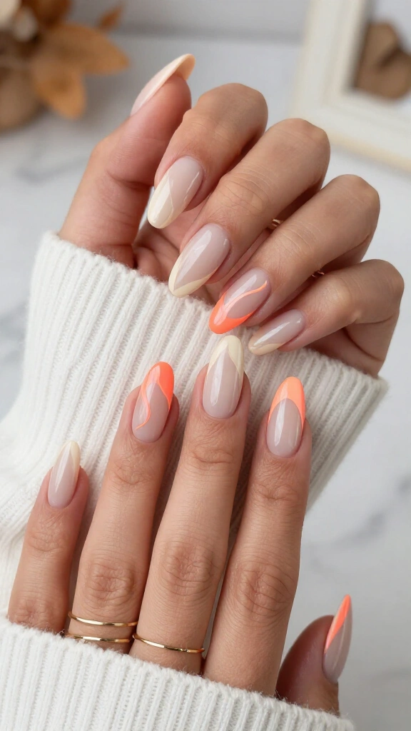 Neon Peach Swirls on an Ultra-Clean Nude Base
