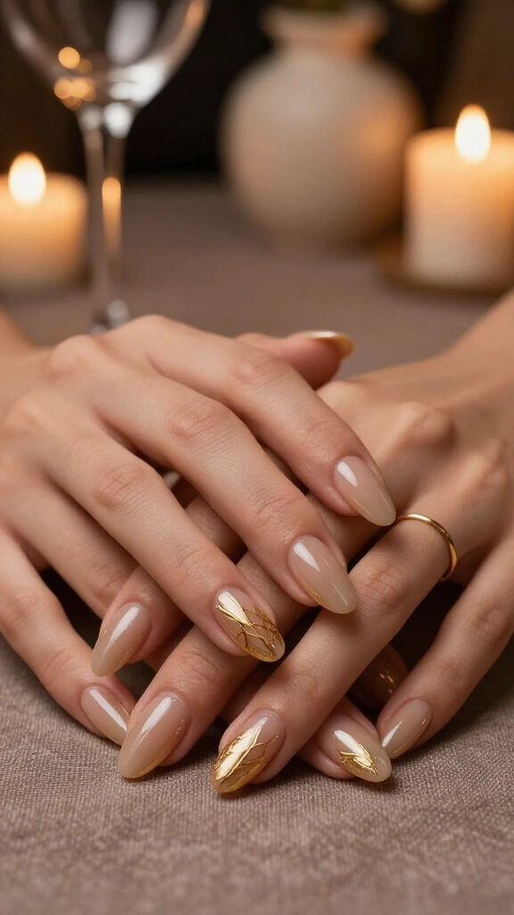 Sheer chai base with gold foil spiderwebs