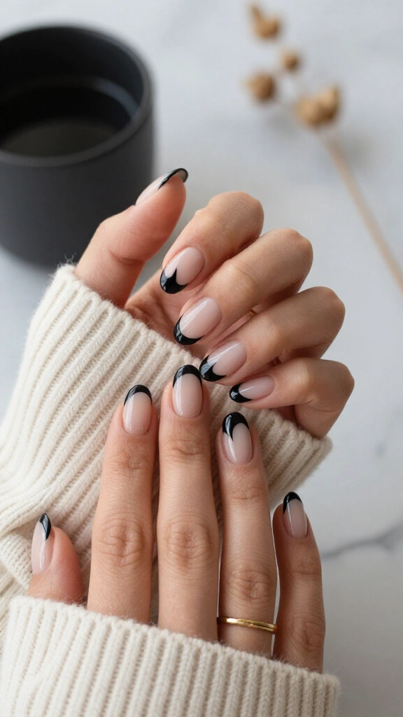 Negative space crescent moons in onyx