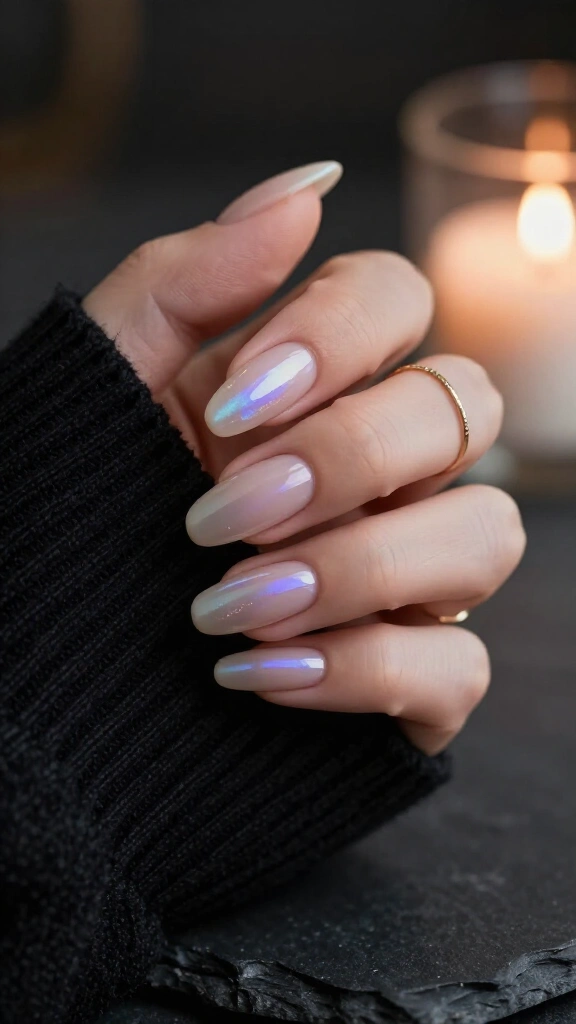 Glazed donut nails with a pearlescent ghost sheen