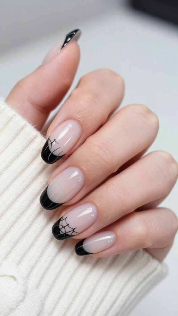 Minimalist Spiderweb French Tips