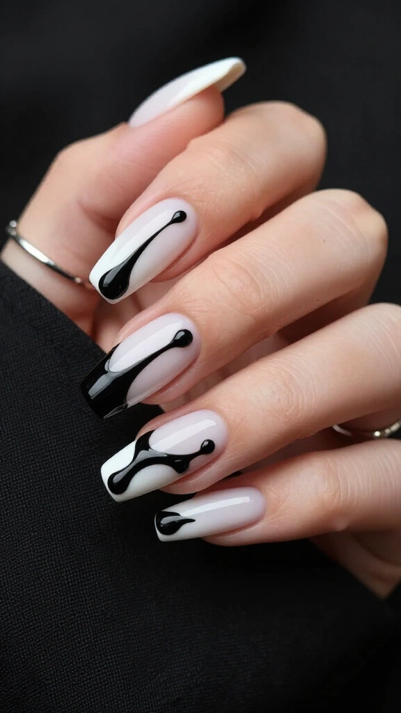 Inky Dripping French Manicure