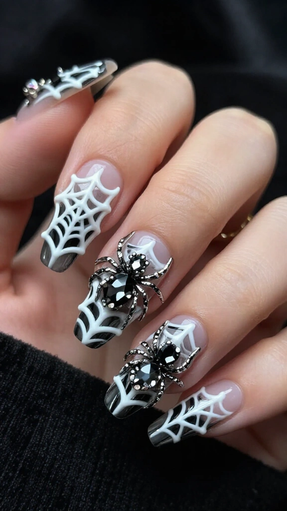 Textured Spiderwebs with Crystal Spiders