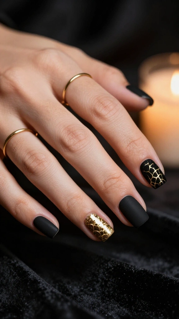 Matte Black Velvet & Gold Foil Webs