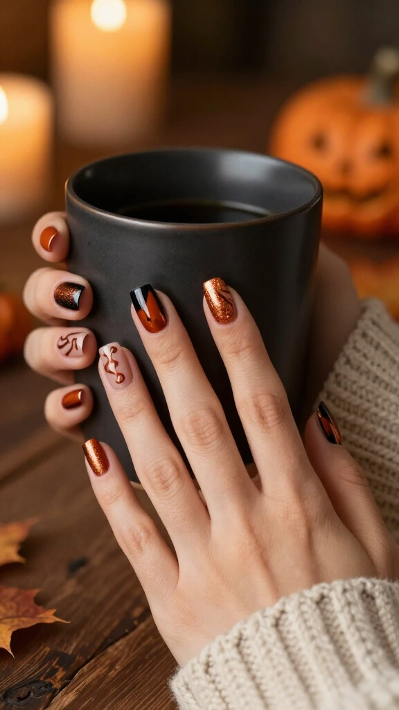 Metallic Copper & Burnt Orange Swirls