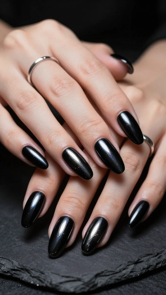 Midnight Obsidian Mirror Nails