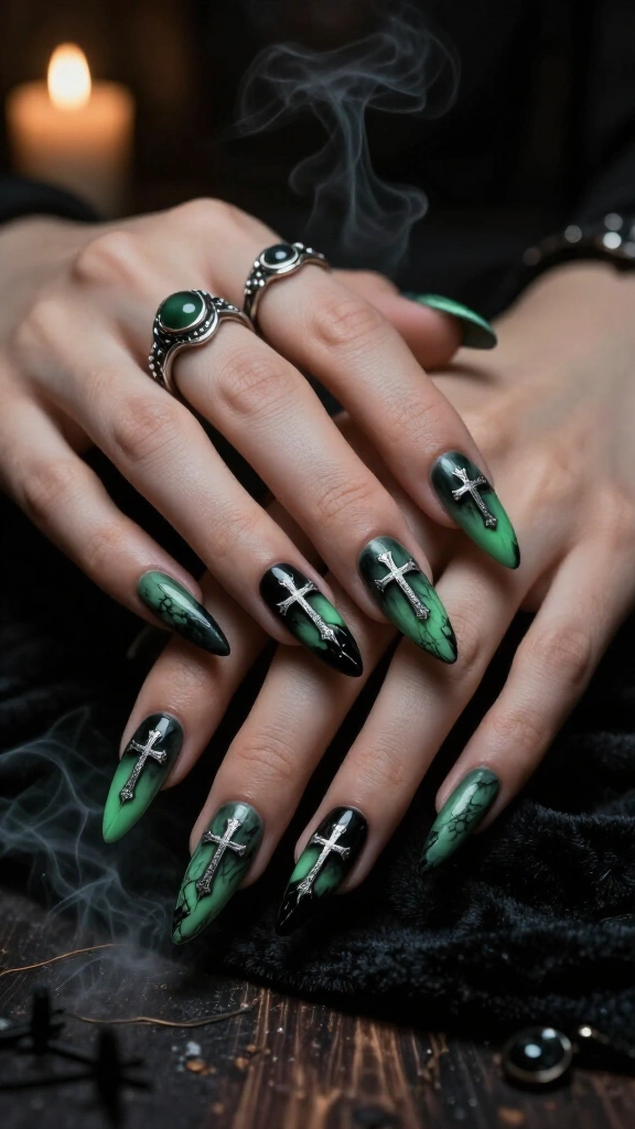 The Exorcist Possessed Green Ombré & Cracking Crosses