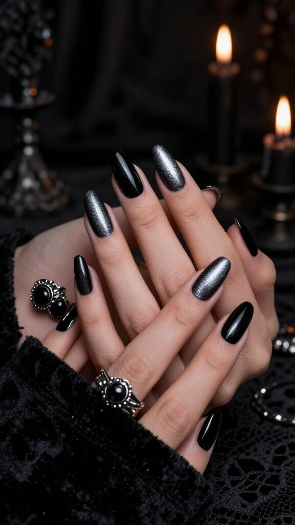Midnight Black Cat-Eye Nails