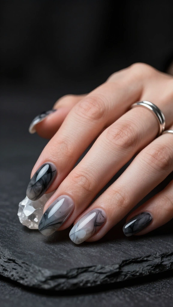 Smoky Quartz Marbled Nails