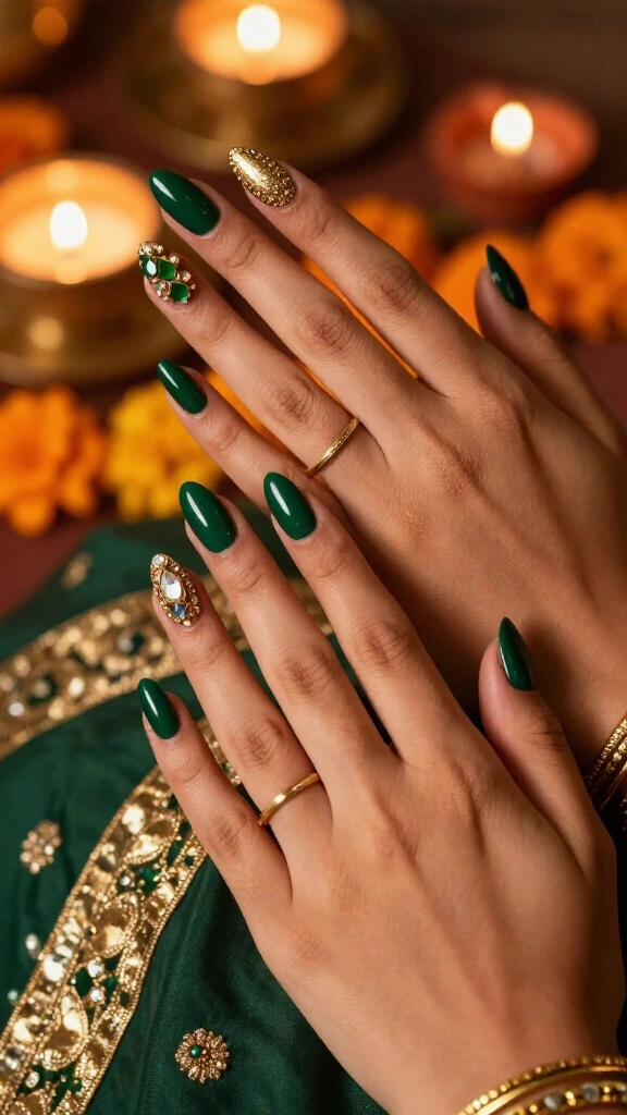 Deep Emerald Green with Kundan Accents