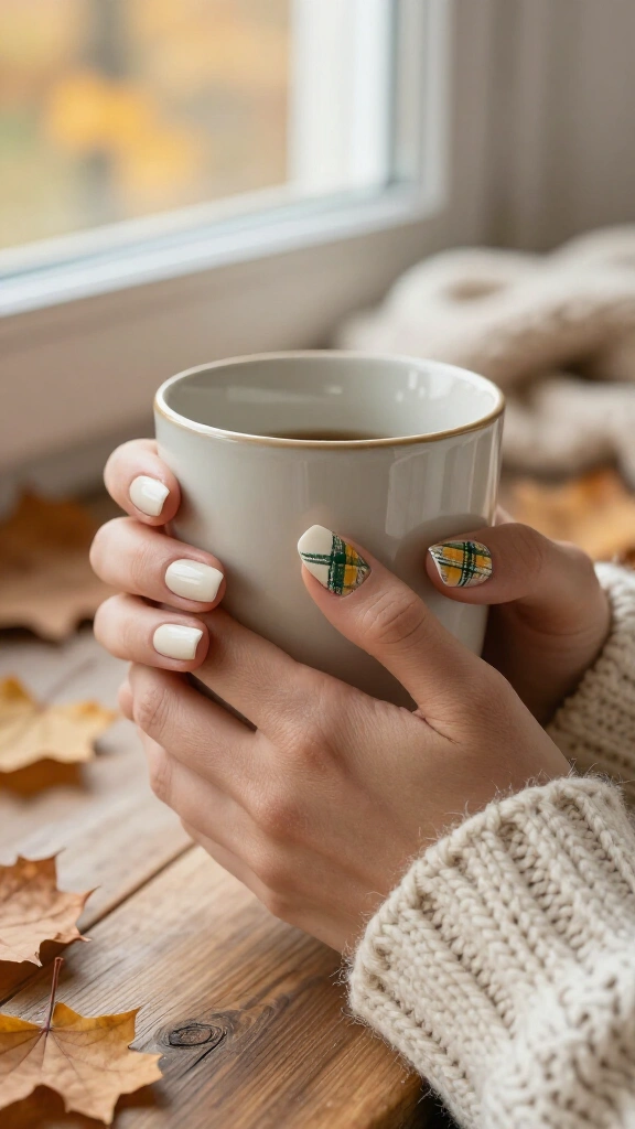 Autumn Plaid Accent Nails