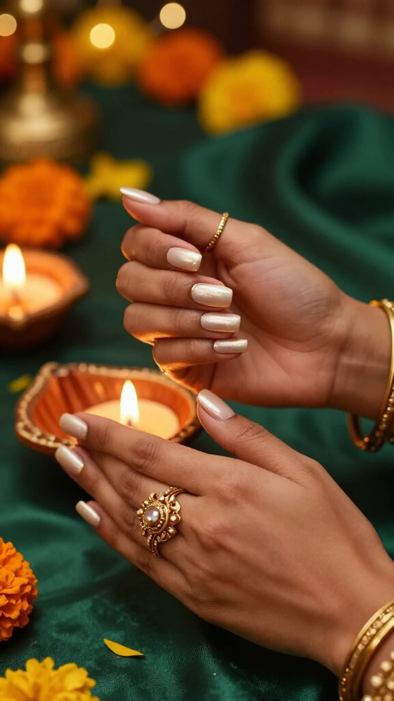 Pearlized Champagne & Golden Cuticle Cuffs