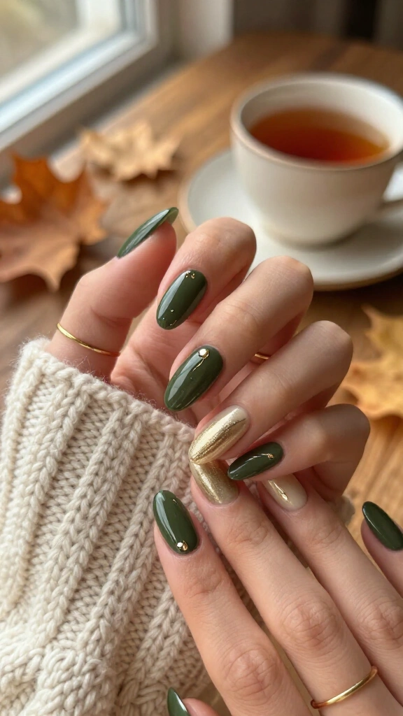 Dark Olive & Gold Chrome Accents