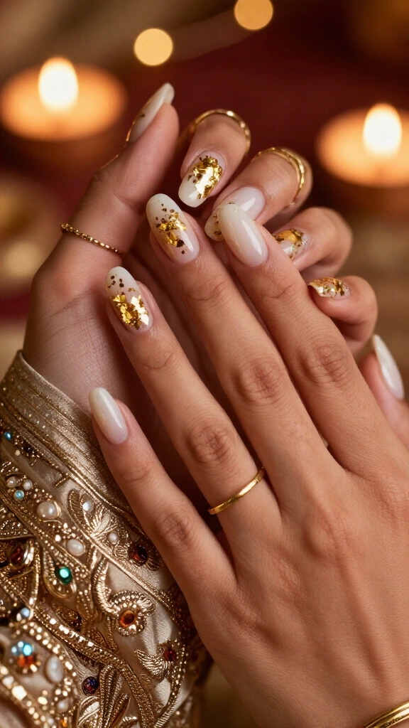 Milky White with Golden Flakes