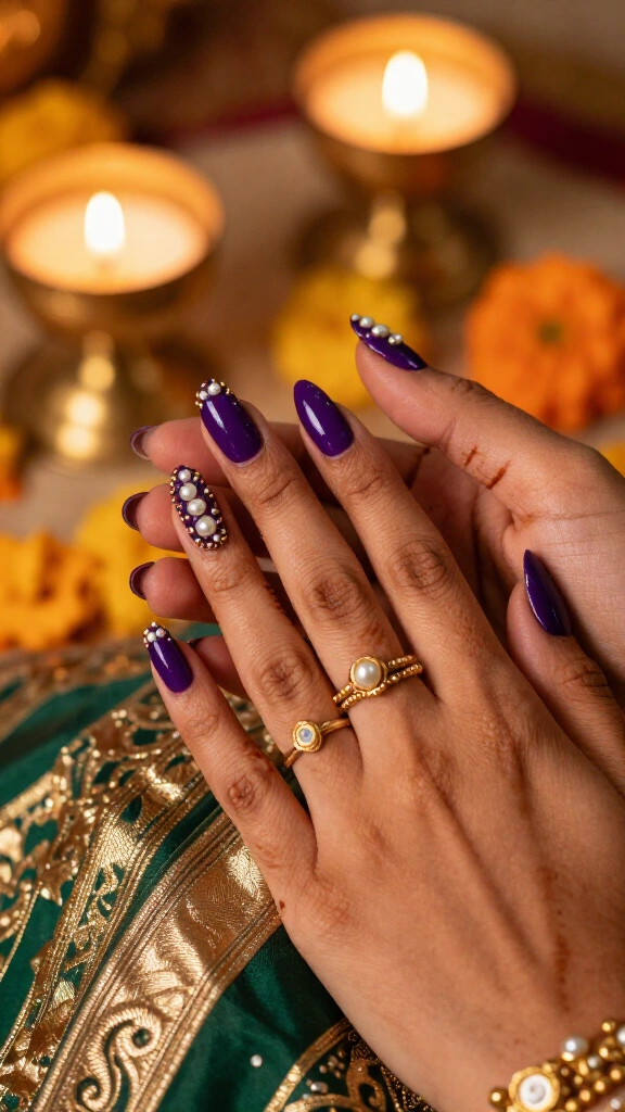 Royal Purple with Moti (Pearl) Studs