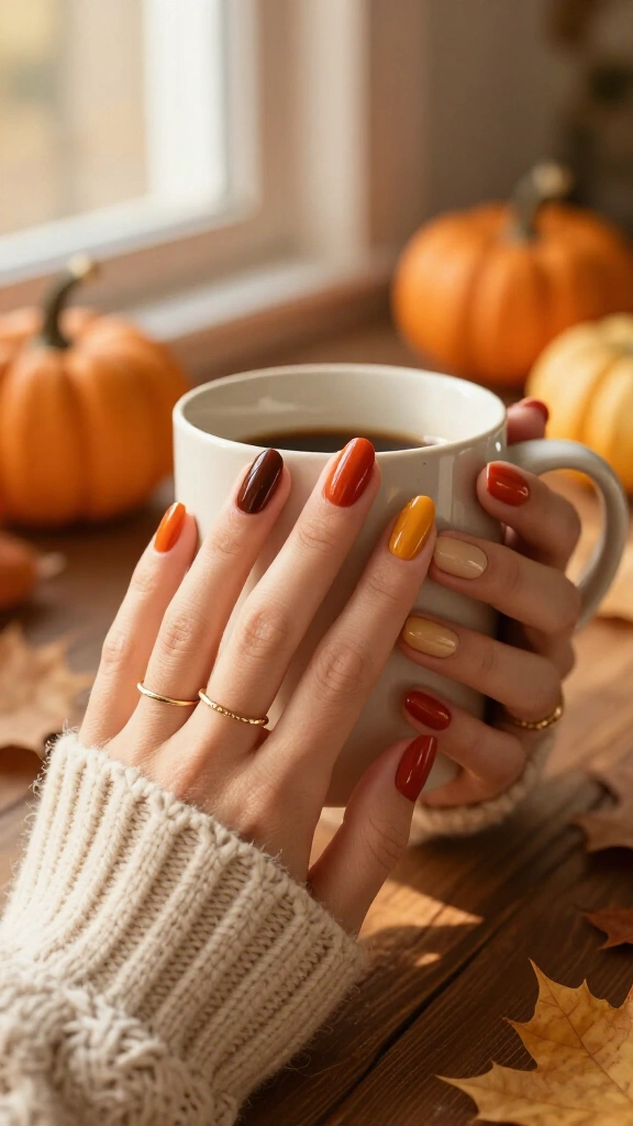 Burnt Orange Skittle Manicure