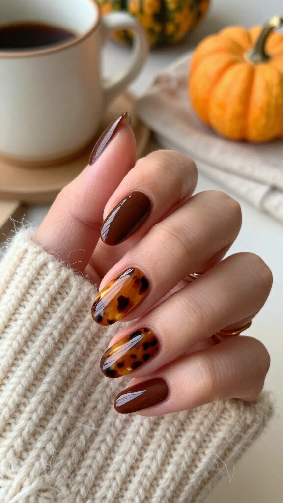 Tortoiseshell Accent Nail