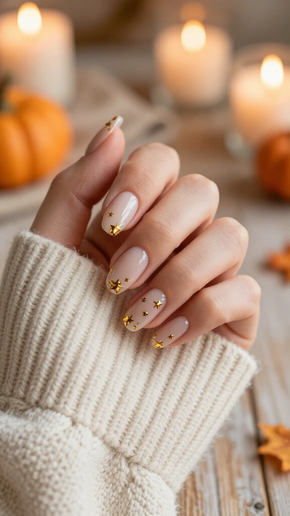 Naked Nails with Gold Star Decals