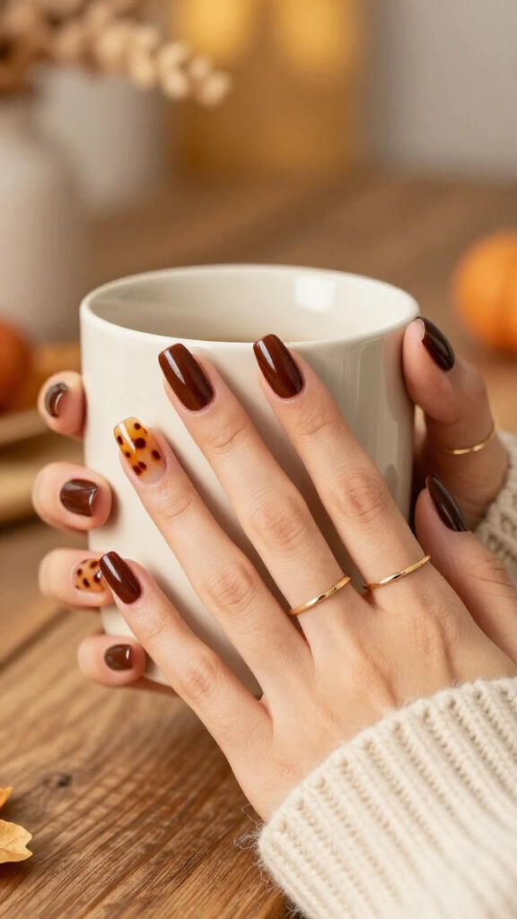 Neutral Tortoiseshell Accent Nail