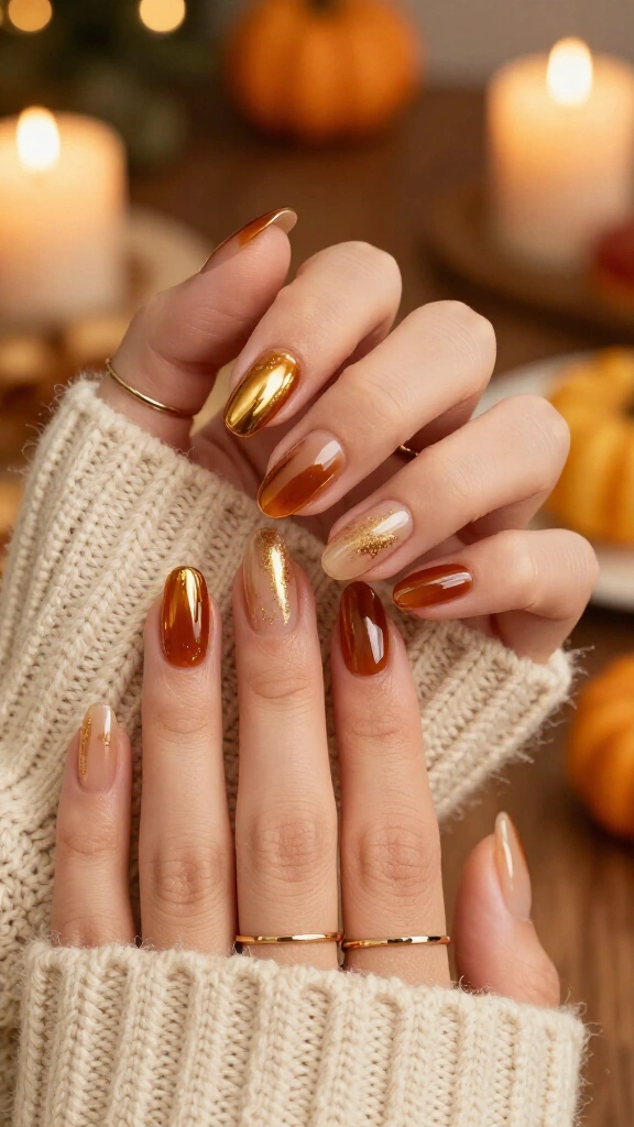 Honey Maple Syrup Chrome Nails