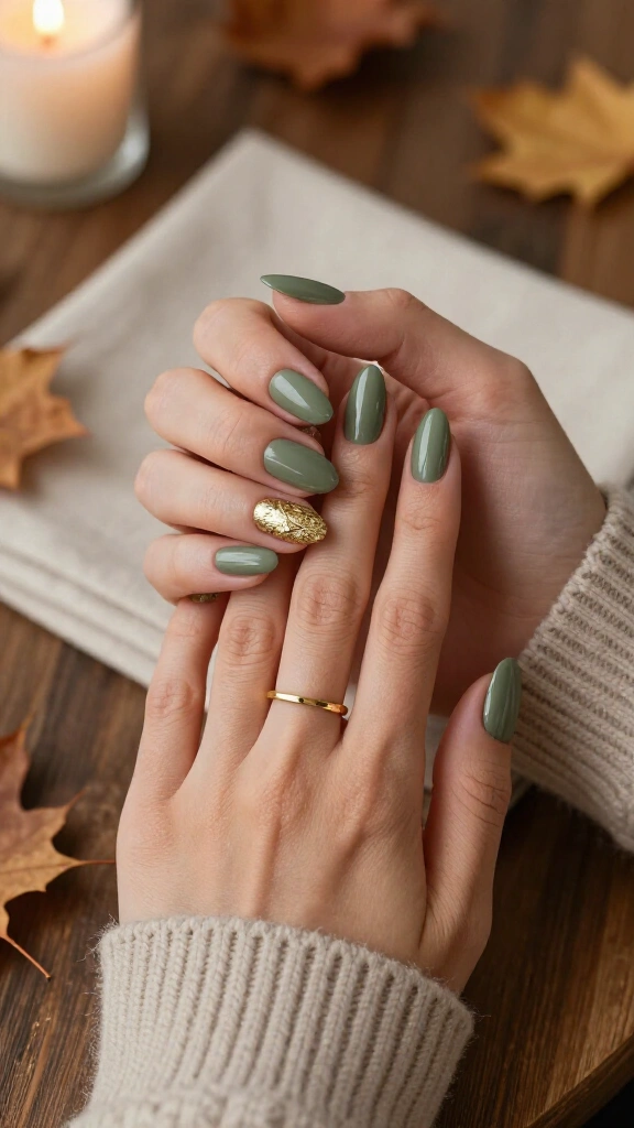 Muted Moss Olive & Gold Leaf Accents