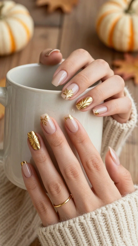 Gilded Leaf Stickers Over Nude Base
