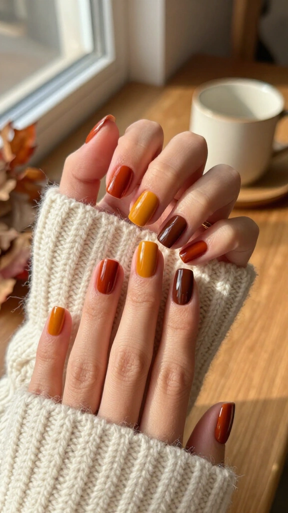 Burnt Amber Skittle Mani