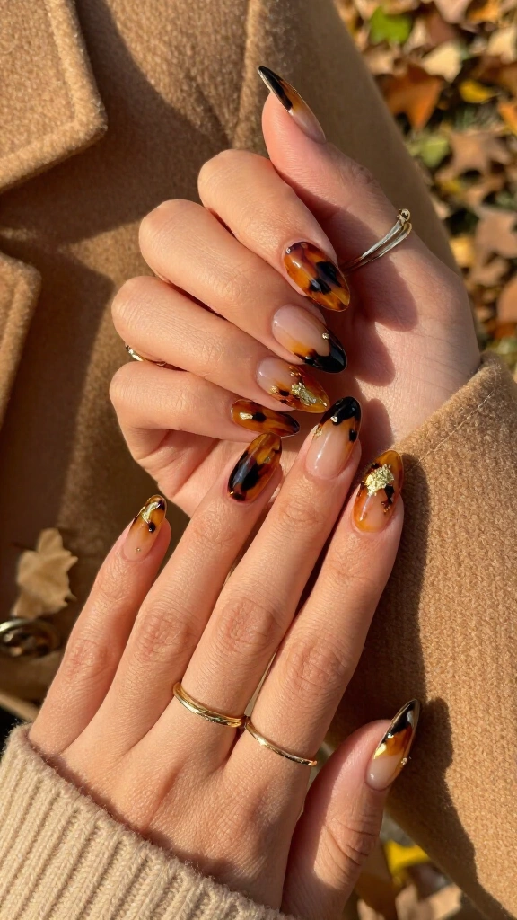 Gilded Tortoiseshell & Amber Coffin Nails