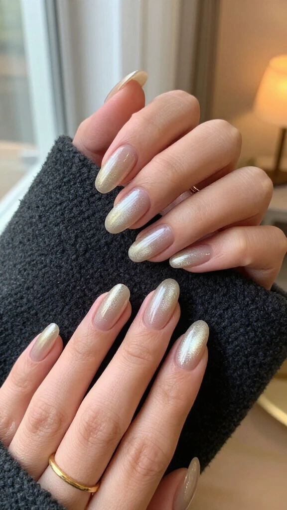 Frosted Champagne Shimmer Nails