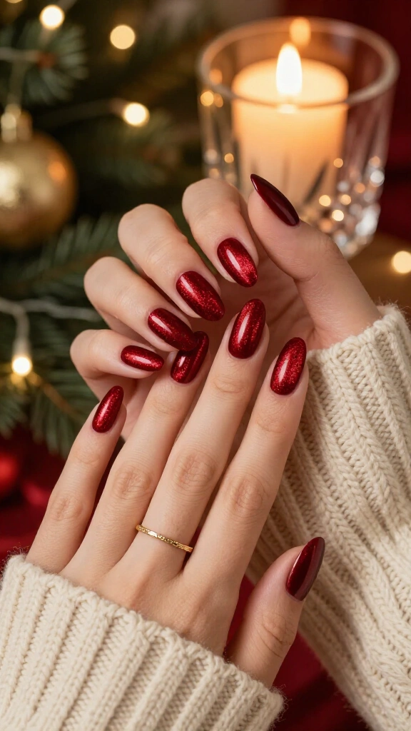 Velvet Red Cat Eye Nails