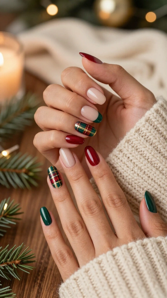 Plaid Tartan Accent Nails