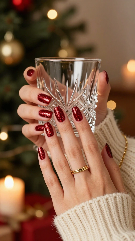 Glittery red Christmas nails