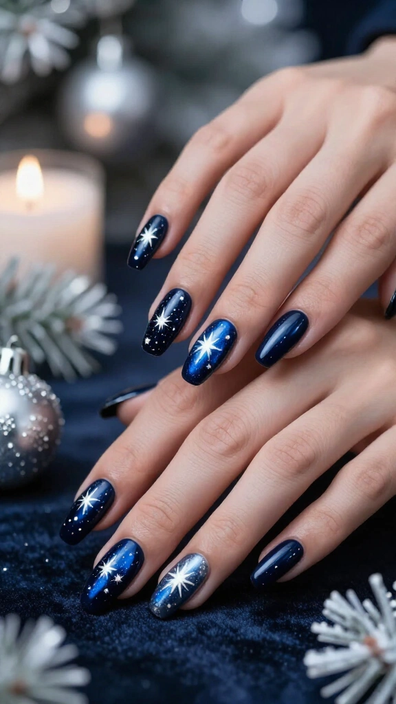 Celestial Midnight Blue and Silver Stars